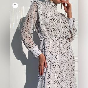 Valentine Day dress with hearts, Romantic Midi Dress with Voluminous Shoulders/M